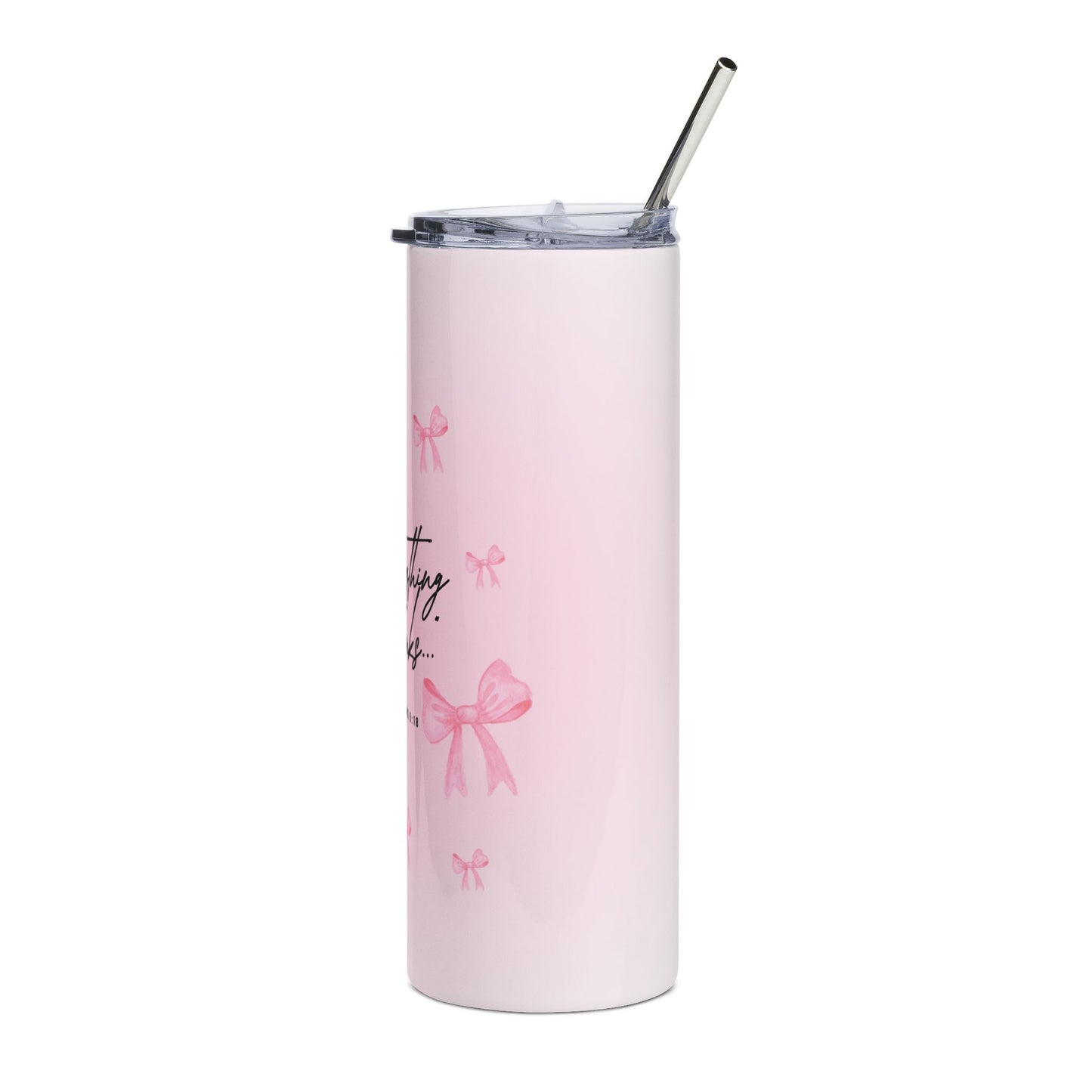 20oz Stainless Steel Tumbler — Vintage Dainty Bow Pattern with Scripture