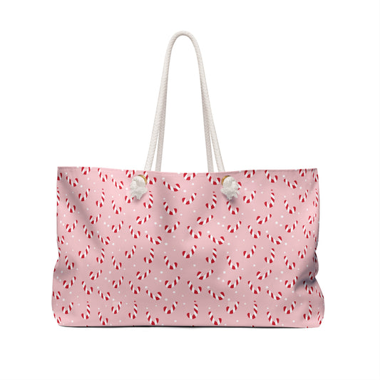 Pink Candy Cane Pattern Weekender Bag – Holiday Travel Tote