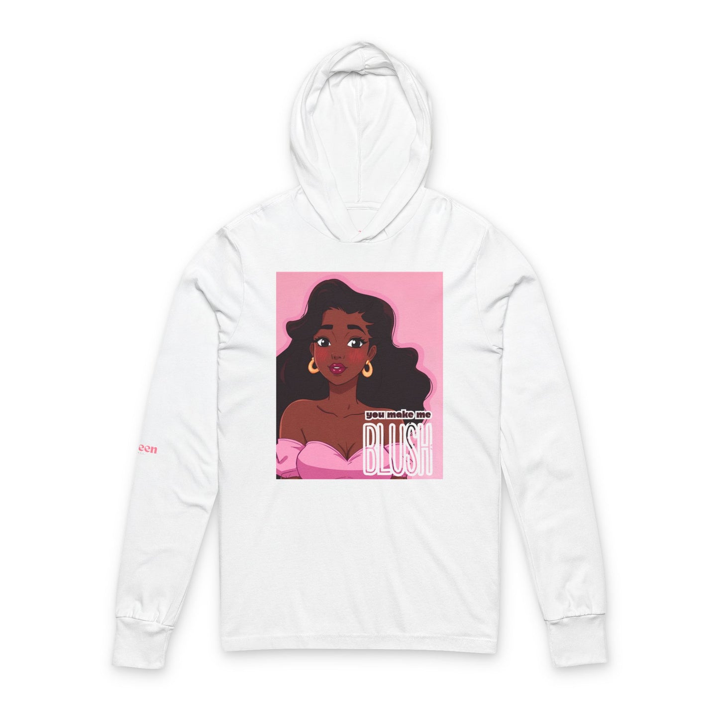 Hooded Long Sleeve Tee — "Blush" Pink Afro Woman Graphic