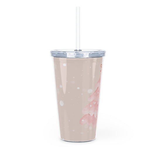 Christmas Gingerbread & Pink Tree Tumbler with Straw