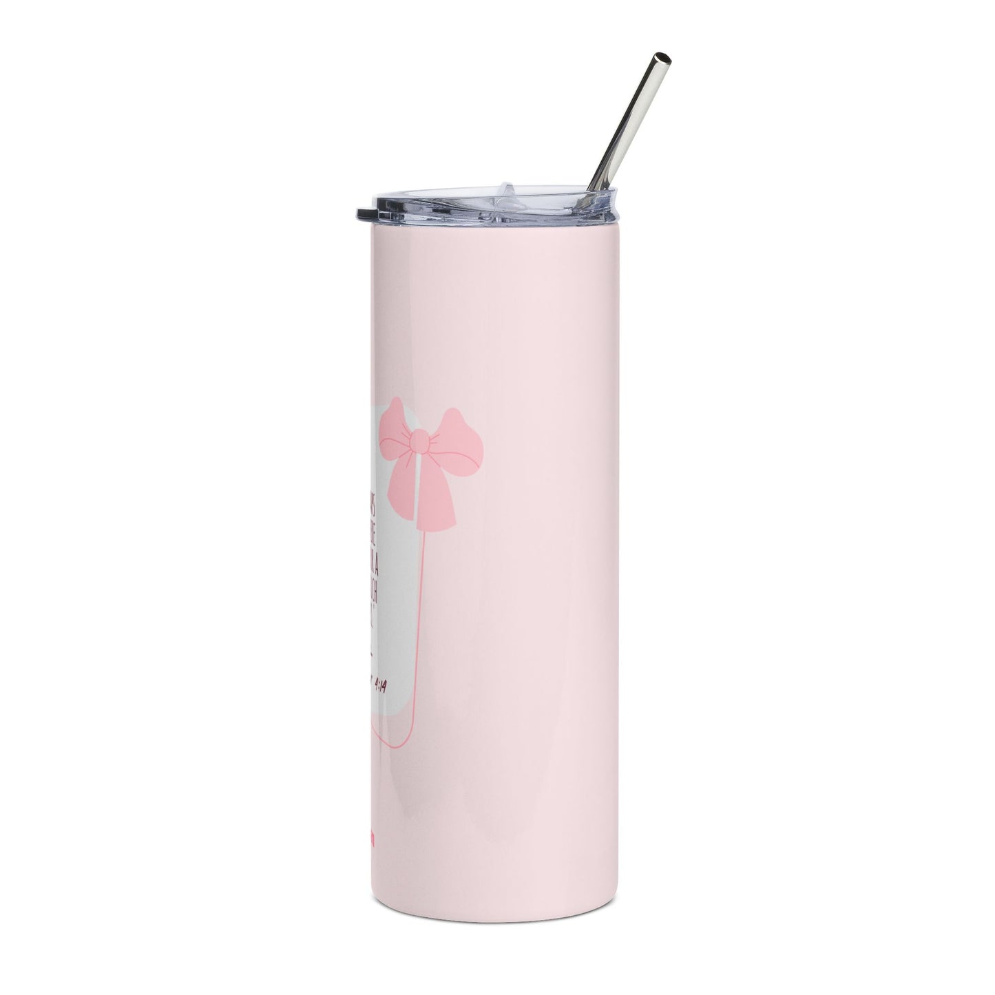 20oz Stainless Tumbler - "Perhaps You Were Born For A Time Such As This" Pink Inspirational Travel Cup