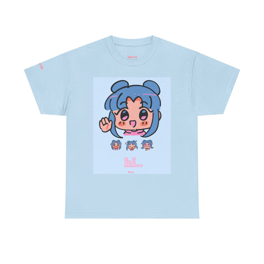 Cute Anime Hello Graphic Tee — "hi.." Blue Chibi Character T-Shirt