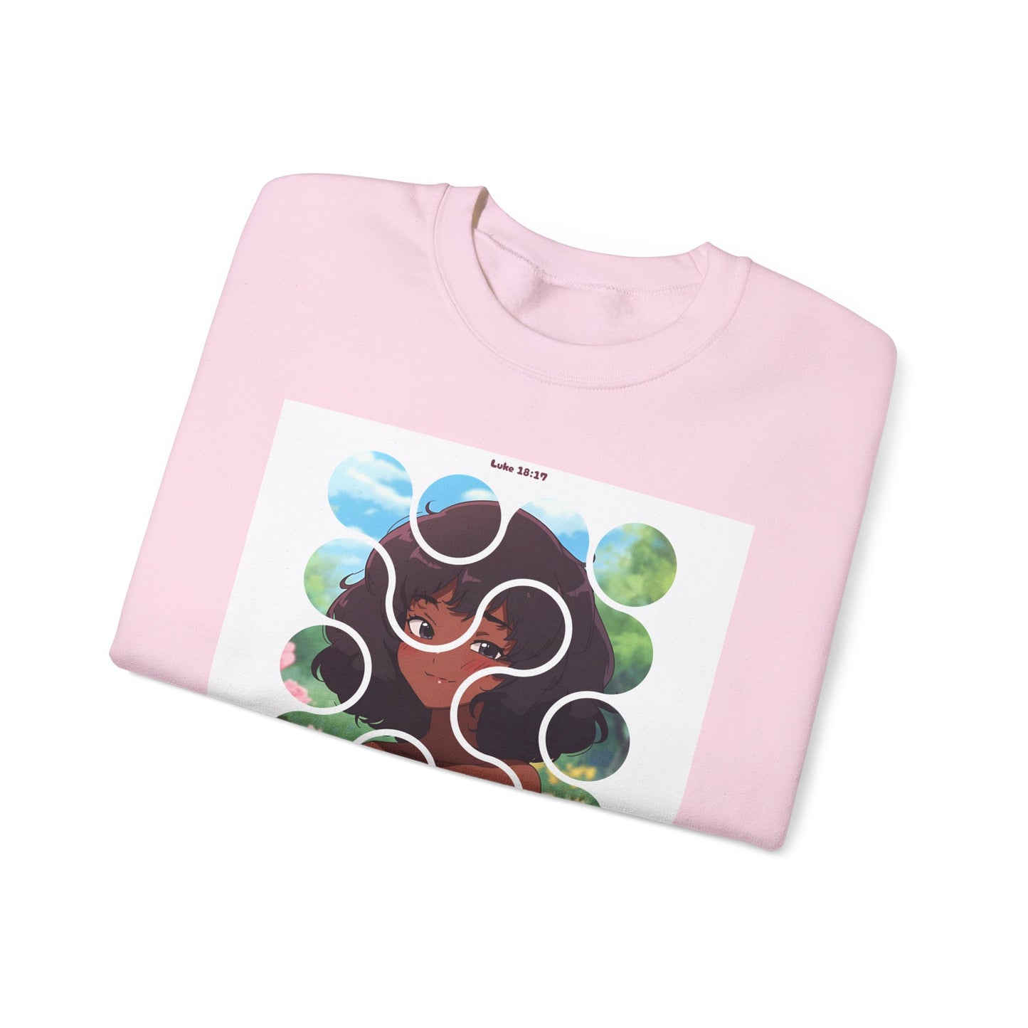 Childlike Heart Crewneck Sweatshirt — Whimsical Retro Puzzle Girl Graphic