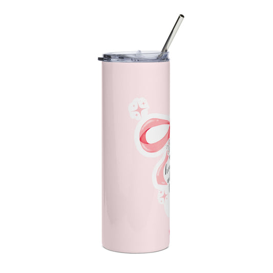 Pink Scripture Stainless Tumbler – "Be strong and take heart" 20oz