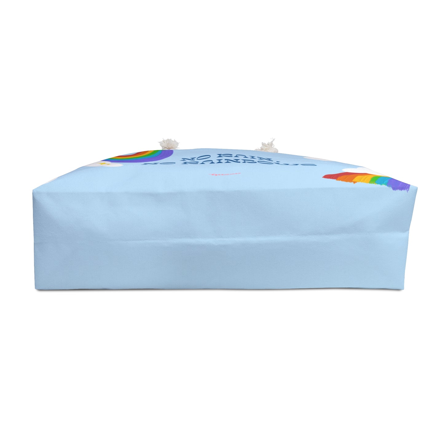 No Rain, No Rainbows Weekender Bag — Light Blue Rainbow & Clouds Travel Tote