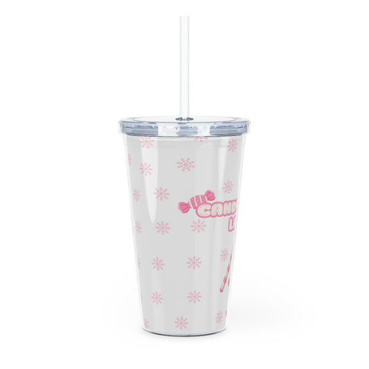 "Candy Cane Lane" Plastic Tumbler with Straw — Cute Pink Holiday Drink Cup
