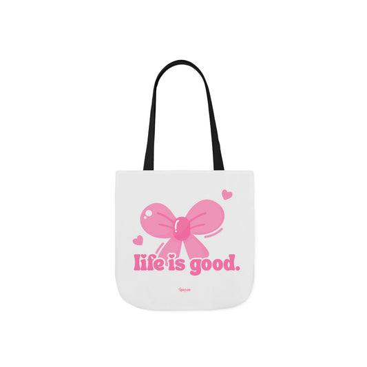 Tote Bag — 'Life is Good' Pink Bow Canvas Tote, Cute Heart Gift Bag