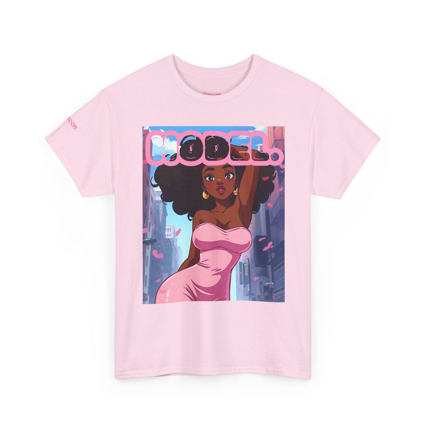Model Pink Dress T-Shirt — Afro Puff Girl Graphic Tee
