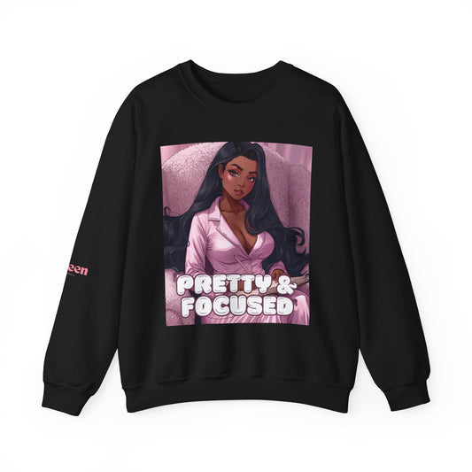 Pretty & Focused Crewneck Sweatshirt — Empowering Pink Graphic