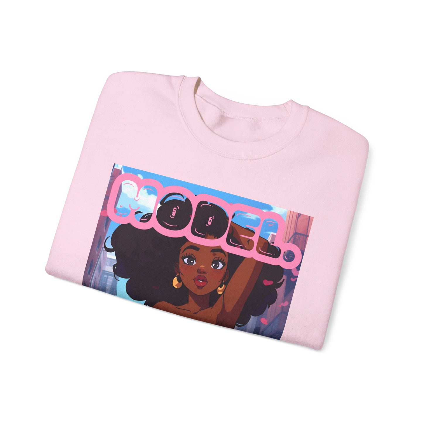 Model Girl Crewneck Sweatshirt — Afro Anime Illustration Graphic Sweatshirt