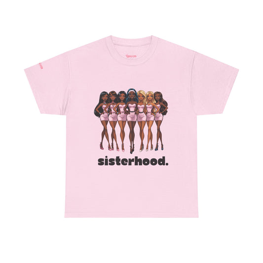 Sisterhood Graphic Tee — Diverse Dolls in Pink with “sisterhood.” Text