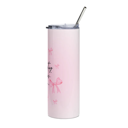 20oz Stainless Steel Tumbler — Vintage Dainty Bow Pattern with Scripture