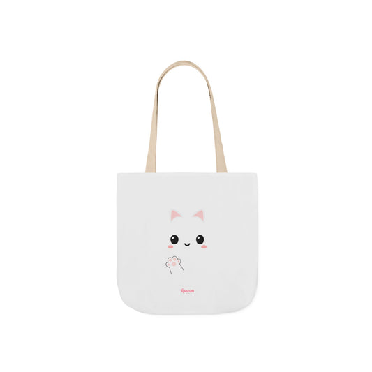 Kawaii Cat Cotton Tote Bag — Cute Pink Cat Holding Lollipop, Canvas Shoulder Bag