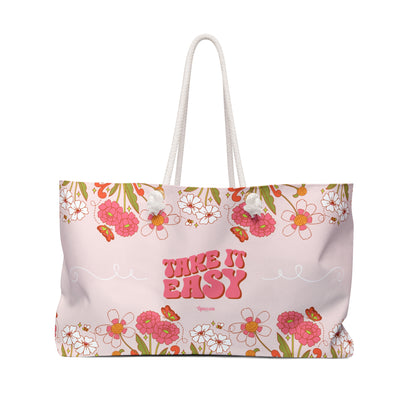 Take It Easy Floral Weekender Bag — Pink Retro Vacation Tote