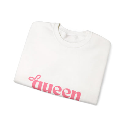 Queen Graphic Sweatshirt — Pink Script Crewneck for Women
