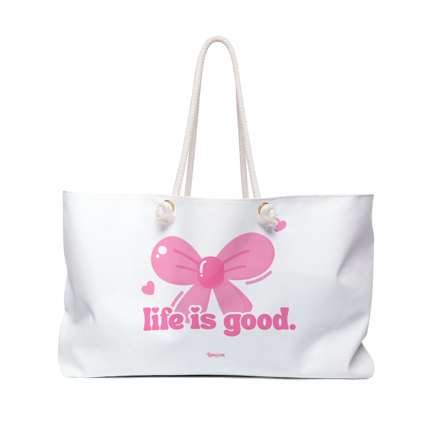Weekender Bag — 'Life Is Good' Pink Bow Travel Tote