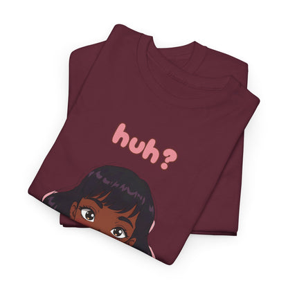 Cute Anime Girl 'huh?' Graphic Tee - Women's Pink Puff Sleeve Illustration
