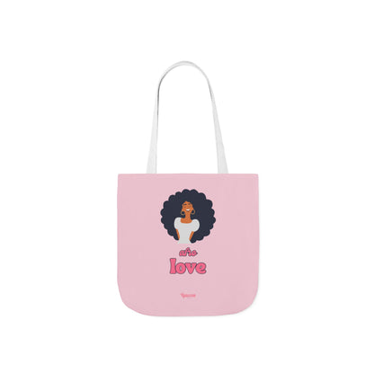 Pink "She’s Love" Afro Woman Canvas Tote