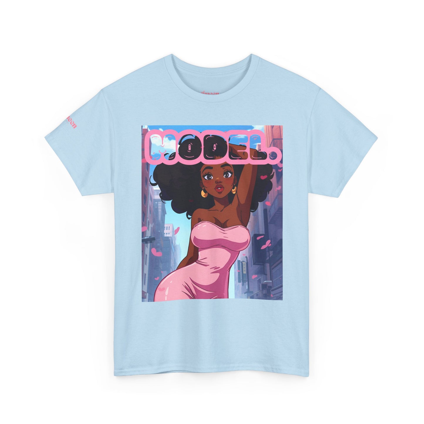 Model Pink Dress T-Shirt — Afro Puff Girl Graphic Tee