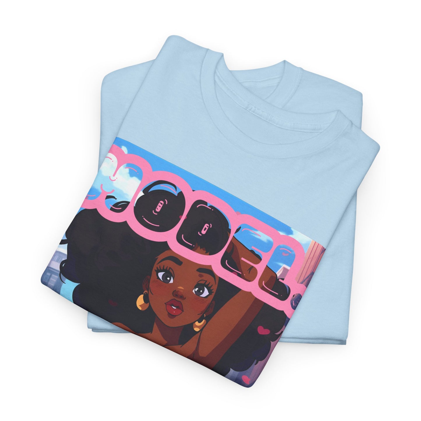 Model Pink Dress T-Shirt — Afro Puff Girl Graphic Tee