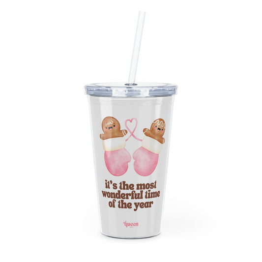 'It's the Most Wonderful Time of the Year' Cute Gingerbread Friends Travel Tumbler with Straw