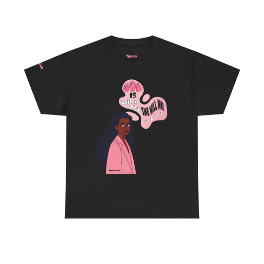 Empowerment Tee — "God Is Within Her" Graphic Shirt (Pink Illustration)