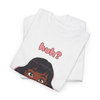 Cute Anime Girl 'huh?' Graphic Tee - Women's Pink Puff Sleeve Illustration