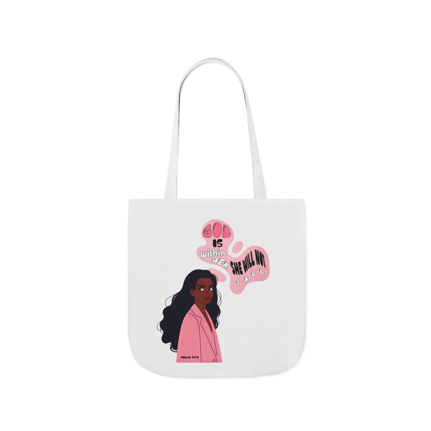 Tote Bag — "God Is Within Her; She Will Not Fail" Illustrated Faith Tote