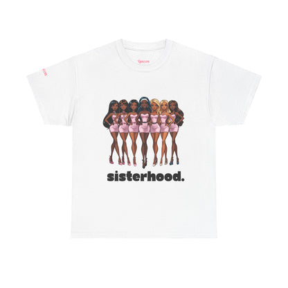 Sisterhood Graphic Tee — Diverse Dolls in Pink with “sisterhood.” Text