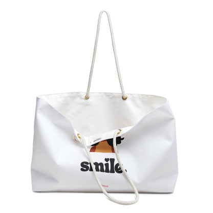 Weekender Bag — ‘Smile.’ Afro Girl Graphic Travel Tote