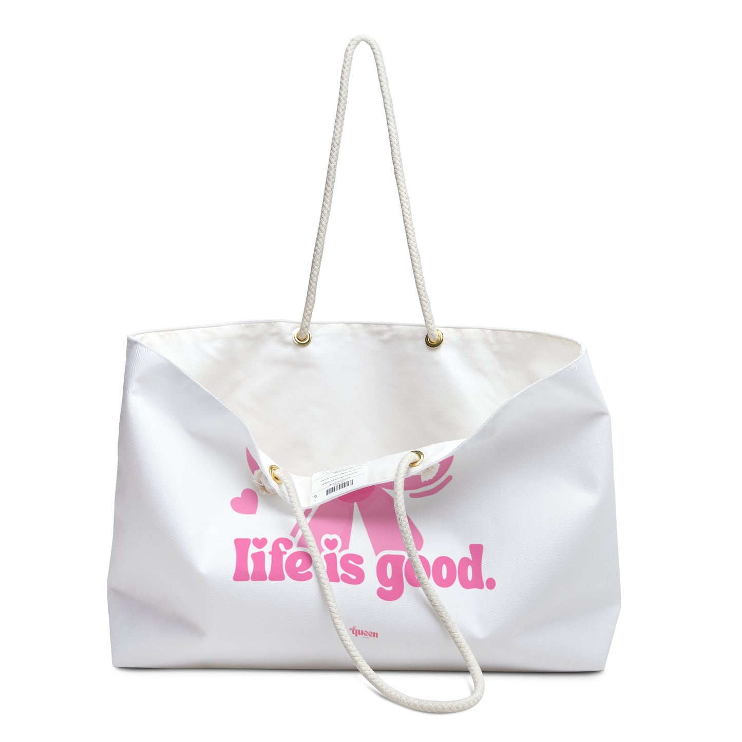Weekender Bag — 'Life Is Good' Pink Bow Travel Tote