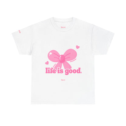 Life Is Good Pink Bow T-Shirt — Cute Heart Graphic Tee