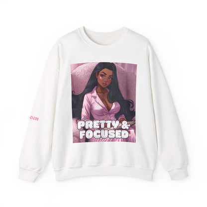 Pretty & Focused Crewneck Sweatshirt — Empowering Pink Graphic