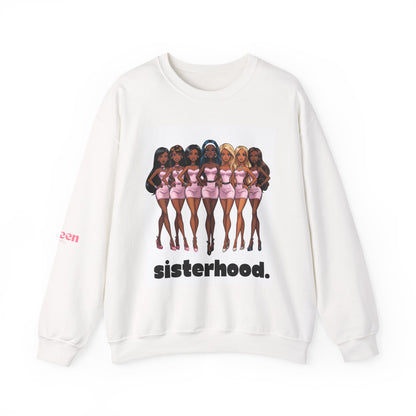 Sweatshirt — Sisterhood Graphic Crewneck (diverse dolls, 'sisterhood.' text)