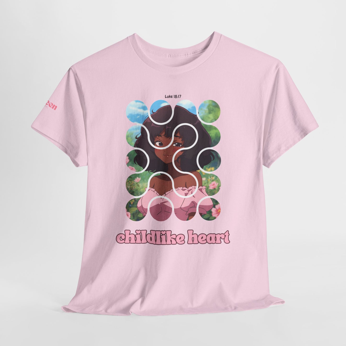 Childlike Heart Graphic Tee — Retro Puzzle Girl Design