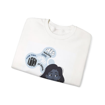 Crewneck Sweatshirt — Thoughtful Woman Illustration with Motivational Faith Word Bubbles