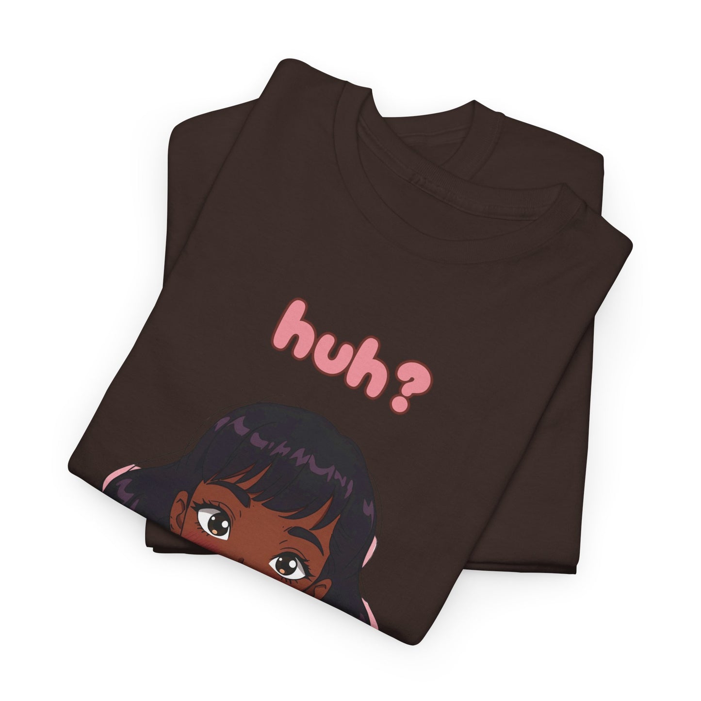 Cute Anime Girl 'huh?' Graphic Tee - Women's Pink Puff Sleeve Illustration