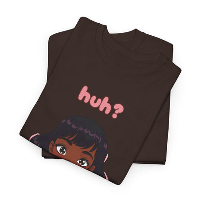 Cute Anime Girl 'huh?' Graphic Tee - Women's Pink Puff Sleeve Illustration