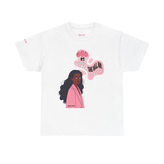 Empowerment Tee — "God Is Within Her" Graphic Shirt (Pink Illustration)
