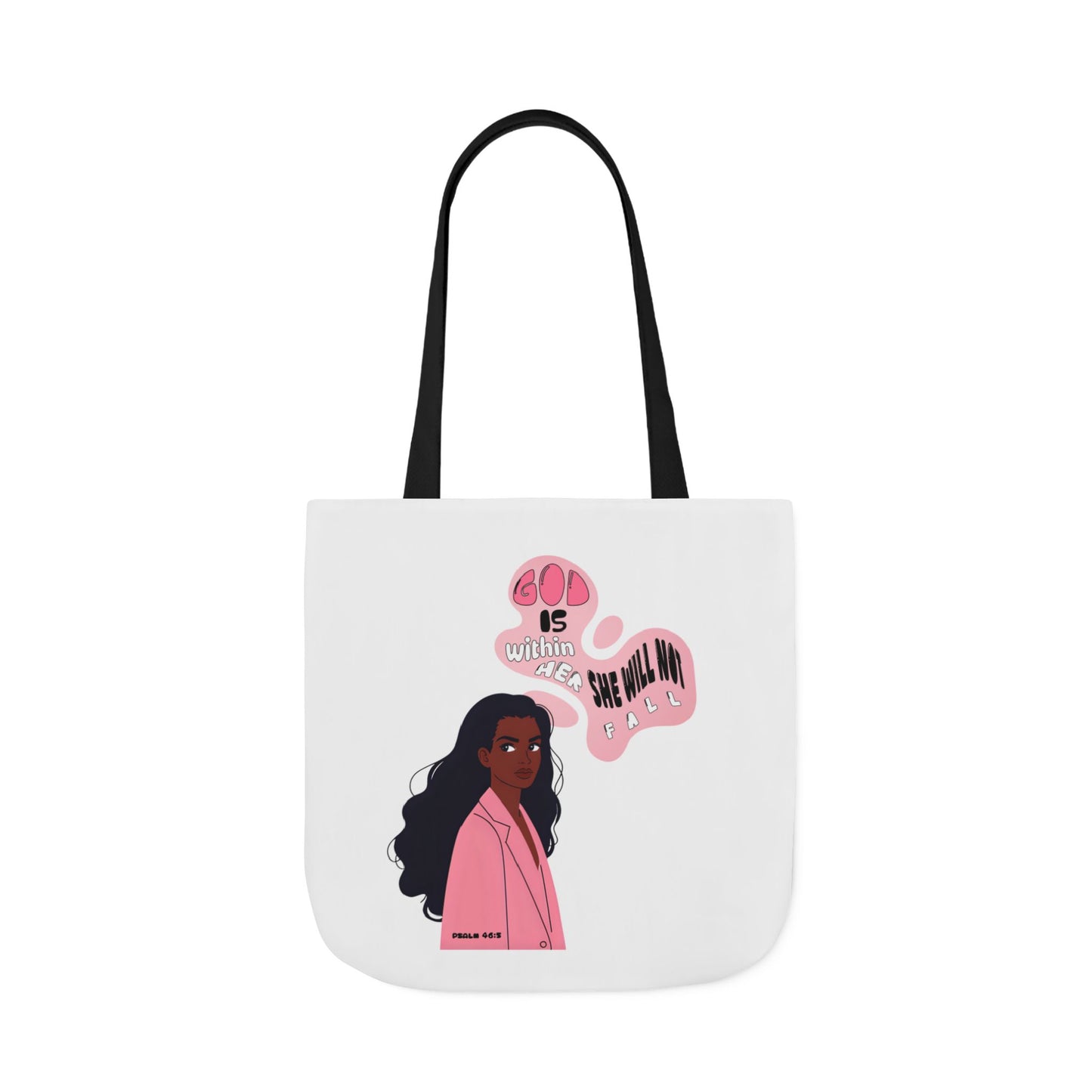 Tote Bag — "God Is Within Her; She Will Not Fail" Illustrated Faith Tote