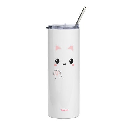 Cute Kawaii Cat 20oz Stainless Steel Tumbler — Insulated Travel Cup with Straw