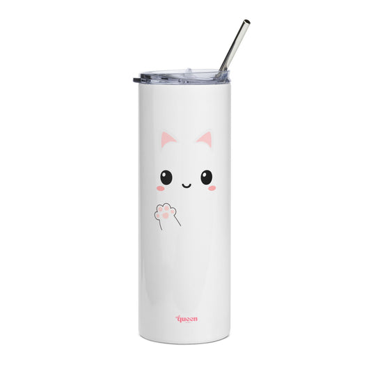 Cute Kawaii Cat 20oz Stainless Steel Tumbler — Insulated Travel Cup with Straw