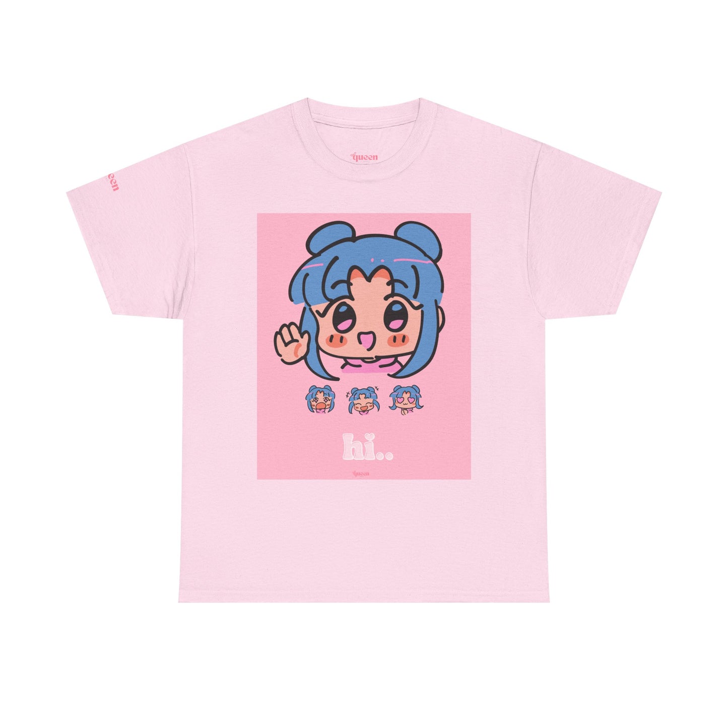 Cute Anime Hello Graphic Tee — "hi.." Blue Chibi Character T-Shirt