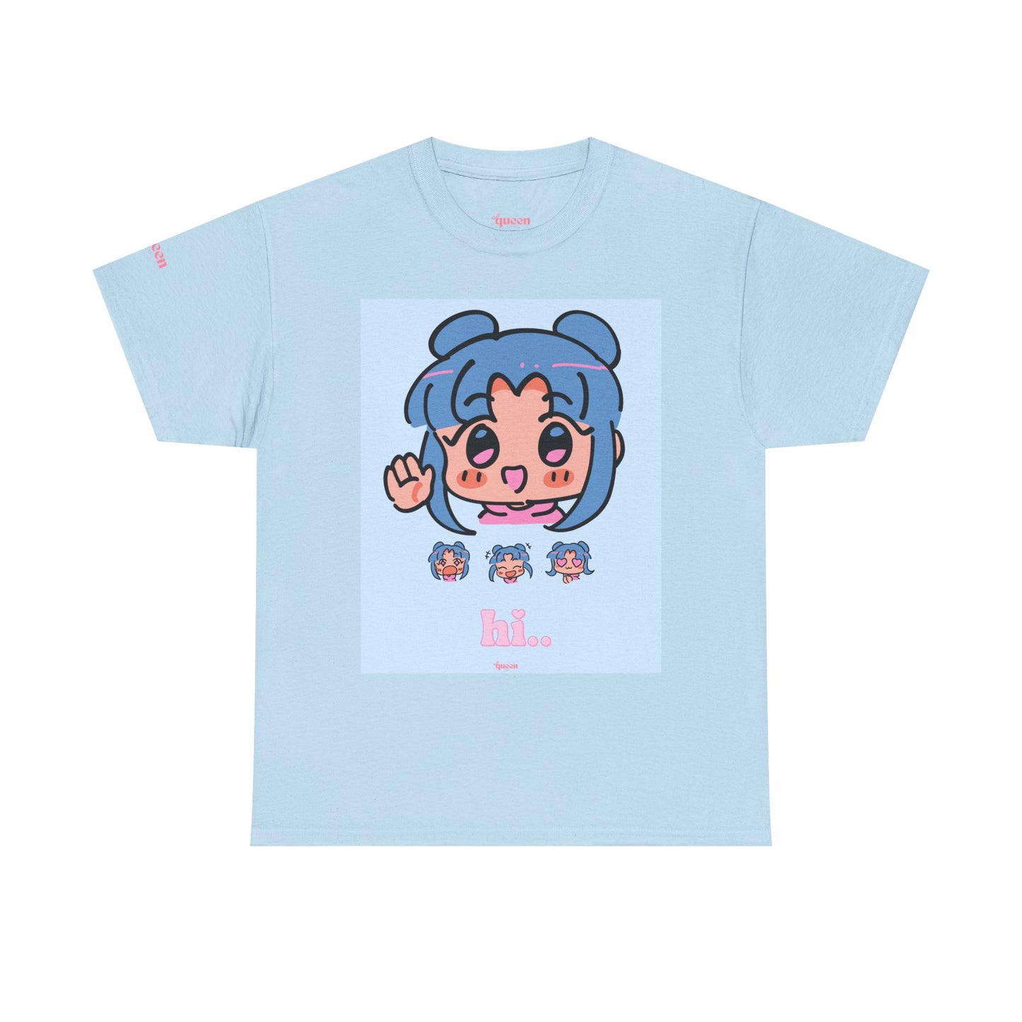 Cute Anime Hello Graphic Tee — "hi.." Blue Chibi Character T-Shirt