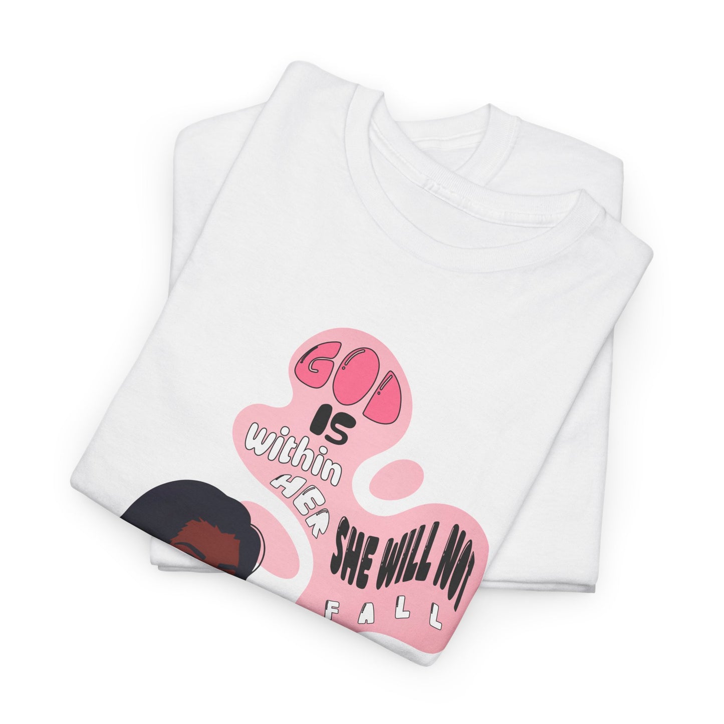 Empowerment Tee — "God Is Within Her" Graphic Shirt (Pink Illustration)