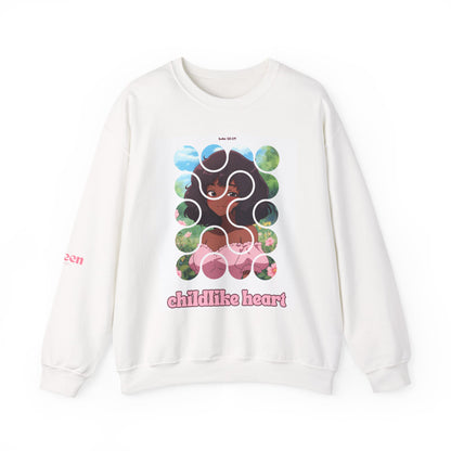 Childlike Heart Crewneck Sweatshirt — Whimsical Retro Puzzle Girl Graphic