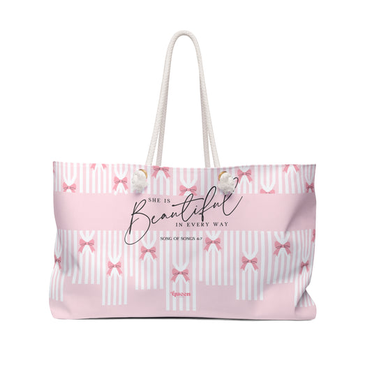 Pink Striped 'Beautiful in Every Way' Weekender Bag – Floral Travel Tote