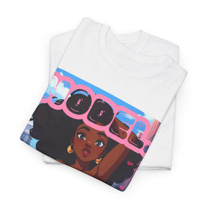 Model Pink Dress T-Shirt — Afro Puff Girl Graphic Tee
