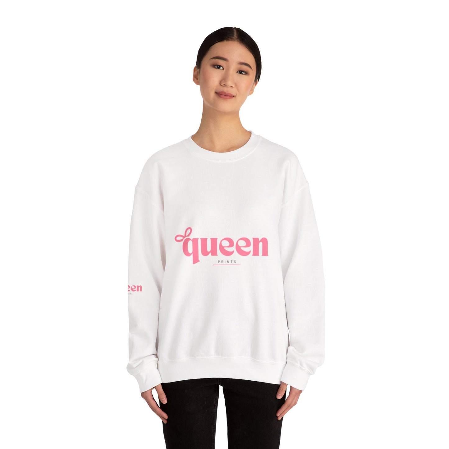 Queen Graphic Sweatshirt — Pink Script Crewneck for Women