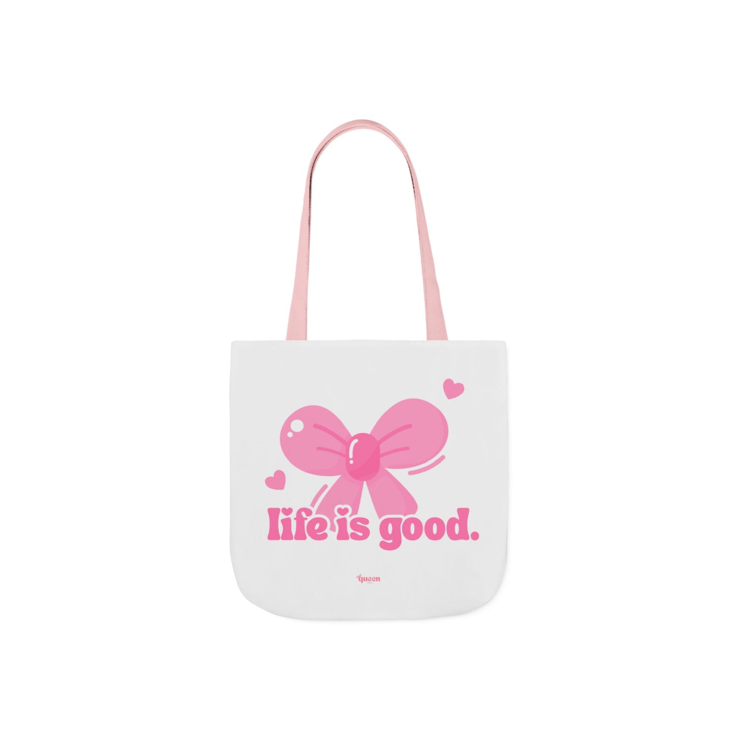 Tote Bag — 'Life is Good' Pink Bow Canvas Tote, Cute Heart Gift Bag